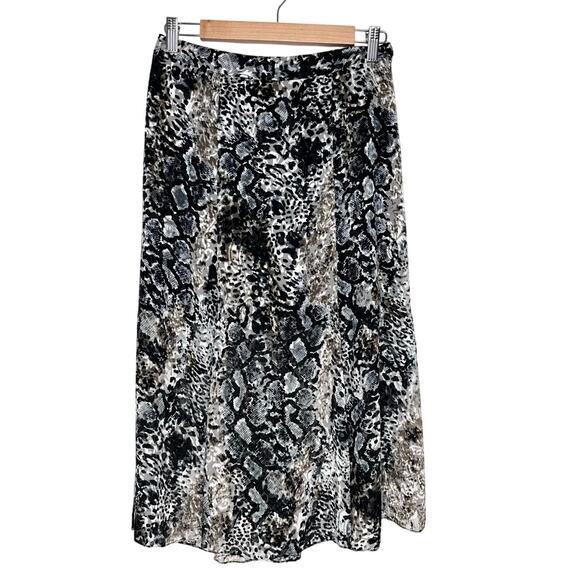 Alice + Olivia Athena Midi Skirt Snakeskin Sheer Slit Flowy | Black White | SZ 6 - Picture 4 of 12